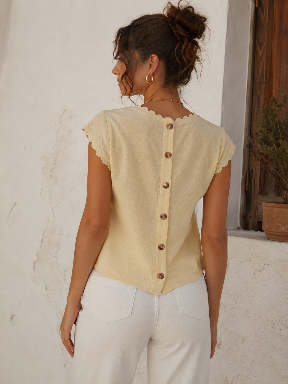 MINE Lemon Yellow Textured Blouse – Size Small ☀️